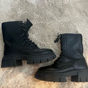 Black Chunky Lace-Up Boots